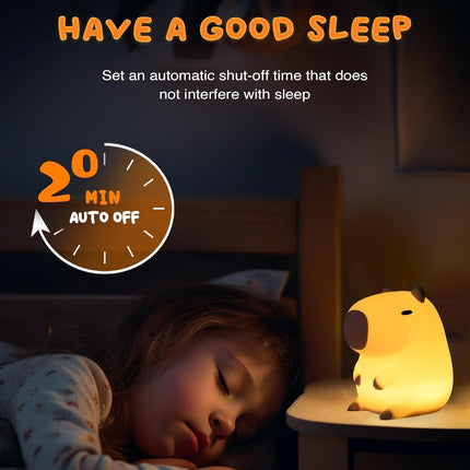 Capybara Night Light White Elephant Gifts - Rechargeable Silicone Touch Lamp, 2-Level Dimmable, 20-Min Timer, Safe Nursery Decor for Kids & Valentines Day Gifts.