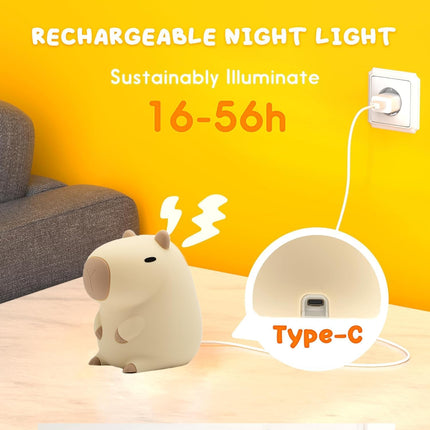 Capybara Night Light White Elephant Gifts - Rechargeable Silicone Touch Lamp, 2-Level Dimmable, 20-Min Timer, Safe Nursery Decor for Kids & Valentines Day Gifts.