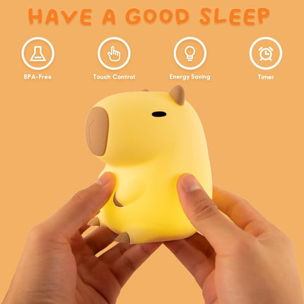 Capybara Night Light White Elephant Gifts - Rechargeable Silicone Touch Lamp, 2-Level Dimmable, 20-Min Timer, Safe Nursery Decor for Kids & Valentines Day Gifts.