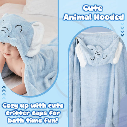 Blue Elephant Bath Hooded Towel for Kids,Extra Soft and Fast Drying Poncho for Toddlers Age 3-10,Kids Beach Hooded Towel Polyester Size 31 x 47 in,Machine Washable Poncho for Bath Beach Pool.