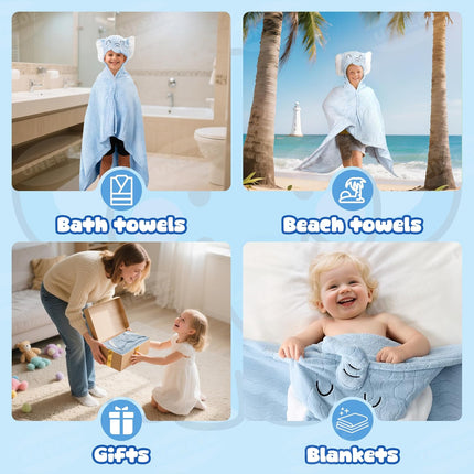 Blue Elephant Bath Hooded Towel for Kids,Extra Soft and Fast Drying Poncho for Toddlers Age 3-10,Kids Beach Hooded Towel Polyester Size 31 x 47 in,Machine Washable Poncho for Bath Beach Pool.