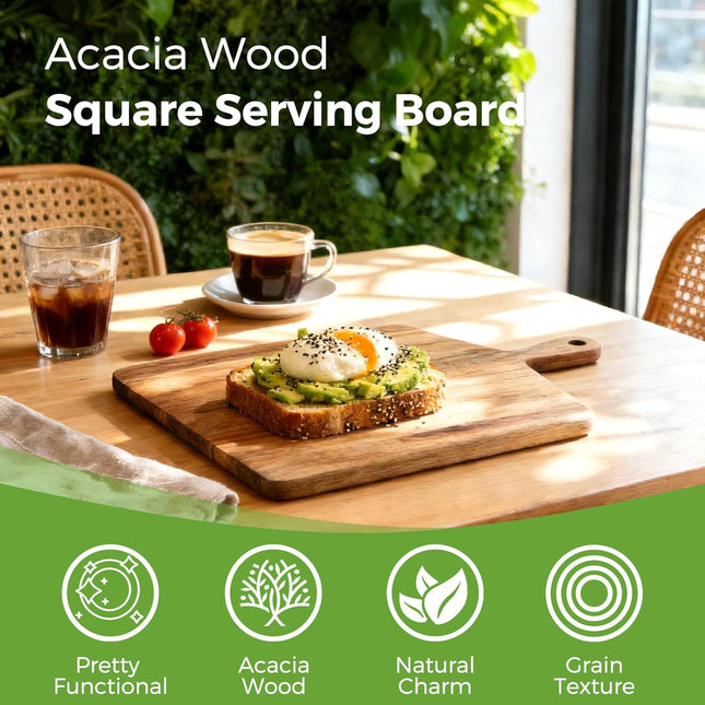 Acacia Wood Cutting Board with Handle, Wooden Chopping Board for Meat, Cheese, Bread & Vegetables, Decorative Charcuterie Serving Board for Kitchen Cooking, Pizza & Party Dining, 17"x13".