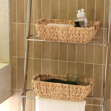 2 Pack Wicker Storage Baskets with Wooden Handles, Large Water Hyacinth Basket for Organizing Shelves, Natural Woven Storage Baskets for Snack, Gift.