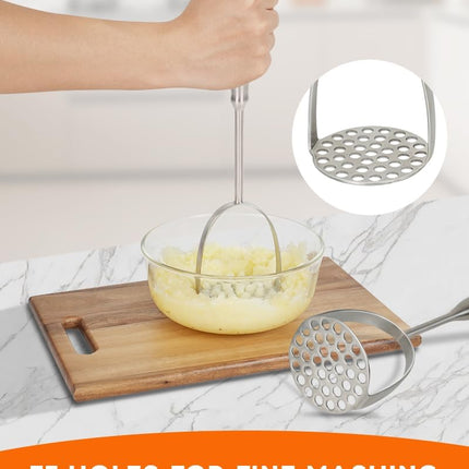 Potato Masher, Dual Arc for Easy, Labor-Saving Mashing, 304 Stainless Steel, Sturdy and Durable One-Piece Potato Press, Dishwasher Safe, for Potatoes and More.