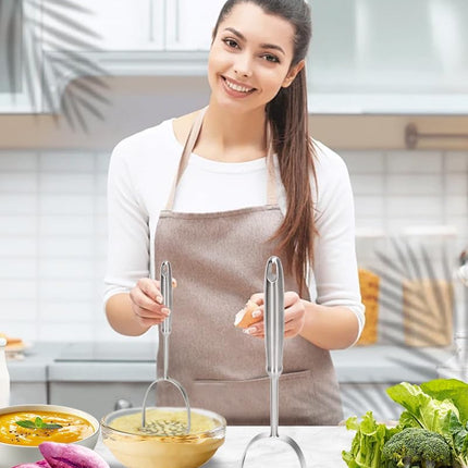 Potato Masher, Dual Arc for Easy, Labor-Saving Mashing, 304 Stainless Steel, Sturdy and Durable One-Piece Potato Press, Dishwasher Safe, for Potatoes and More.