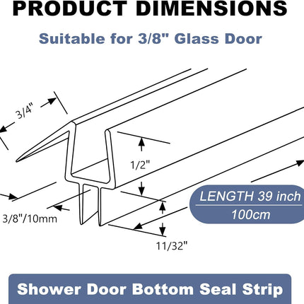 4-Pack Frameless Shower Door Bottom Seal for 3/8 Inch Thick Glass Doors – Stop Shower Leaks and Create a Water Barrier (3/8” x 39”).