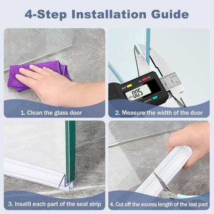 4-Pack Frameless Shower Door Bottom Seal for 3/8 Inch Thick Glass Doors – Stop Shower Leaks and Create a Water Barrier (3/8” x 39”).