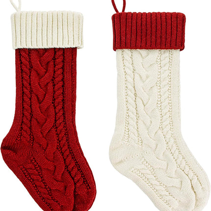 2 Pack 18" Personalized Christmas Stockings, 18inch Large Cable Knitted Xmas Hanging Stocking Decorations for Holiday Christmas Party Family Decor (Lvory/Burgundy).