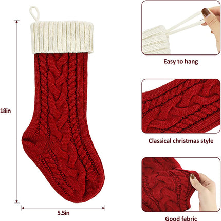 2 Pack 18" Personalized Christmas Stockings, 18inch Large Cable Knitted Xmas Hanging Stocking Decorations for Holiday Christmas Party Family Decor (Lvory/Burgundy).
