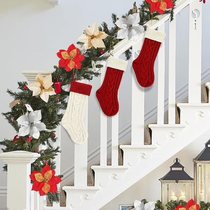 2 Pack 18" Personalized Christmas Stockings, 18inch Large Cable Knitted Xmas Hanging Stocking Decorations for Holiday Christmas Party Family Decor (Lvory/Burgundy).