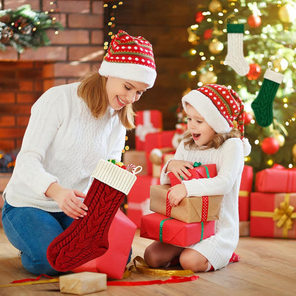 2 Pack 18" Personalized Christmas Stockings, 18inch Large Cable Knitted Xmas Hanging Stocking Decorations for Holiday Christmas Party Family Decor (Lvory/Burgundy).