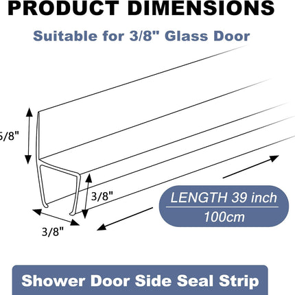 4-Pack Frameless Shower Door Side Seal for 3/8 Inch Thick Glass Doors – Stop Shower Leaks and Create a Water Barrier (3/8” x 39”).