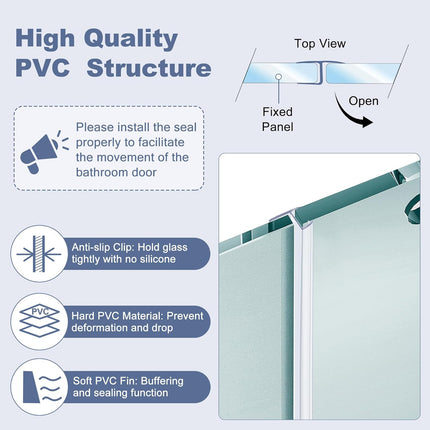 4-Pack Frameless Shower Door Side Seal for 3/8 Inch Thick Glass Doors – Stop Shower Leaks and Create a Water Barrier (3/8” x 39”).