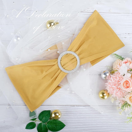 Gold Spandex Chair Sashes - 30pc Premium Stretch Chair Bows with Sliders for Wedding Party Banquet Decoration.