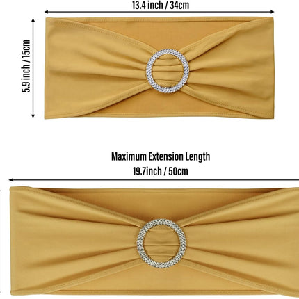 Gold Spandex Chair Sashes - 30pc Premium Stretch Chair Bows with Sliders for Wedding Party Banquet Decoration.