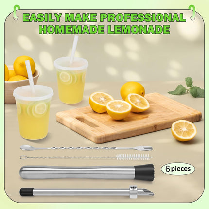 6 Pcs Straw Puncher and Muddler for Plastic Lids Lemonade Cups, Stainless Steel Muddler and Mixing Spoon-Straw Hole Puncher for Drink, Fresh Squeezed Lemonade Stand Supplies.