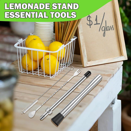 6 Pcs Straw Puncher and Muddler for Plastic Lids Lemonade Cups, Stainless Steel Muddler and Mixing Spoon-Straw Hole Puncher for Drink, Fresh Squeezed Lemonade Stand Supplies.
