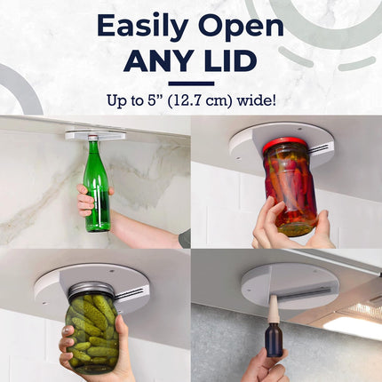 Jar Opener for Seniors - Under Cabinet Jar Openers for Weak Hands, Easy Grip, Arthritis jar opener, One Handed Gadgets & Bottle Opener - Essential Kitchen Gadgets for Home Assistance - White.