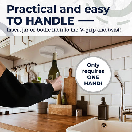 Jar Opener for Seniors - Under Cabinet Jar Openers for Weak Hands, Easy Grip, Arthritis jar opener, One Handed Gadgets & Bottle Opener - Essential Kitchen Gadgets for Home Assistance - White.