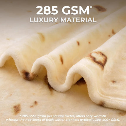 Zulay Extra Large Burritos Tortilla Throw Blanket – Wrap Yourself Like a Giant Taco! Double-Sided 71 Inches, Funny & Ultra Cozy Novelty Blanket, Super Soft 285 GSM Flannel.