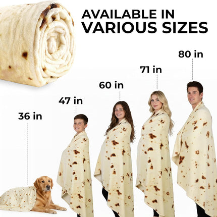 Zulay Extra Large Burritos Tortilla Throw Blanket – Wrap Yourself Like a Giant Taco! Double-Sided 71 Inches, Funny & Ultra Cozy Novelty Blanket, Super Soft 285 GSM Flannel.