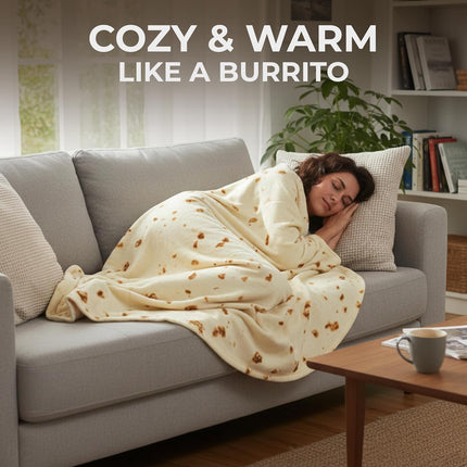 Zulay Extra Large Burritos Tortilla Throw Blanket – Wrap Yourself Like a Giant Taco! Double-Sided 71 Inches, Funny & Ultra Cozy Novelty Blanket, Super Soft 285 GSM Flannel.