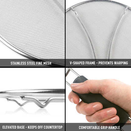 Splatter Screen for Frying Pan (13”) - Grease Splatter Guard for Frying Pan - Oil Splatter Guard - Oil Splash Guard for Frying Pan - Stainless Steel Grease Screen for Stove Top (Black).
