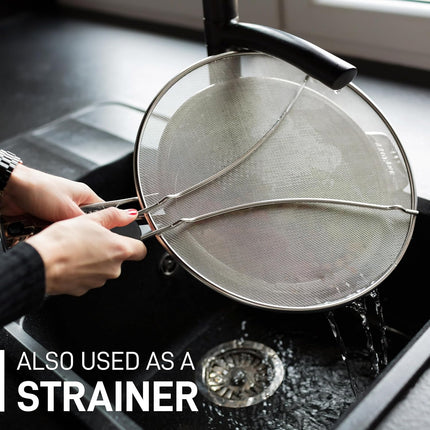 Splatter Screen for Frying Pan (13”) - Grease Splatter Guard for Frying Pan - Oil Splatter Guard - Oil Splash Guard for Frying Pan - Stainless Steel Grease Screen for Stove Top (Black).