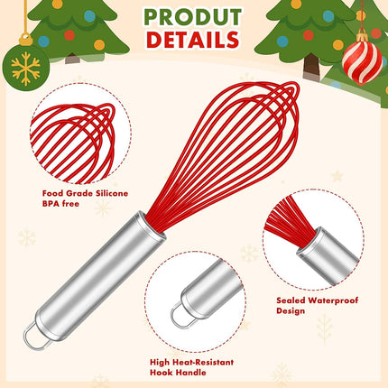 Christmas Whisk Gifts for Neighbors – 8 Sets 8“ Red Silicone Whisks with “We Whisk You a Merry Christmas” Cards, Gift Bags & Ribbons, Fun DIY Stocking Stuffers for Family, Friends, Teachers.
