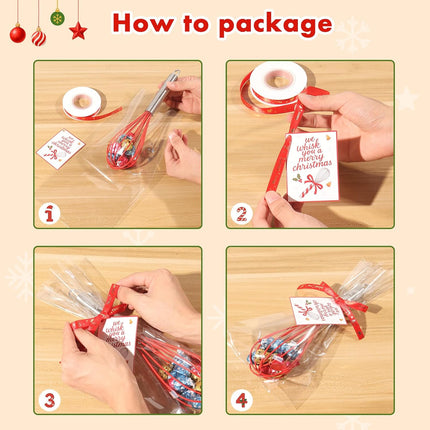 Christmas Whisk Gifts for Neighbors – 8 Sets 8“ Red Silicone Whisks with “We Whisk You a Merry Christmas” Cards, Gift Bags & Ribbons, Fun DIY Stocking Stuffers for Family, Friends, Teachers.