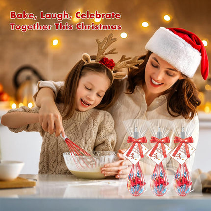 Christmas Whisk Gifts for Neighbors – 8 Sets 8“ Red Silicone Whisks with “We Whisk You a Merry Christmas” Cards, Gift Bags & Ribbons, Fun DIY Stocking Stuffers for Family, Friends, Teachers.