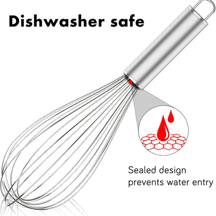 304 Stainless Steel Whisk Set & Stainless Steel Ice Cream Scoop, 3 Pack Whisks and Heavy Duty Scoop for Kitchen Cooking and Dessert Making.