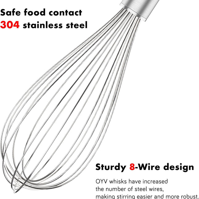304 Stainless Steel Whisk Set & Rainbow Tongs Set, 3 Pack Metal Whisks and Silicone Tongs for Kitchen Cooking.