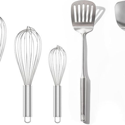 304 Stainless Steel Whisk Set & Wok Spatula, 3 Pack Whisks and Stainless Steel Spatula for Kitchen Cooking, Blending, Beating, Stirring.