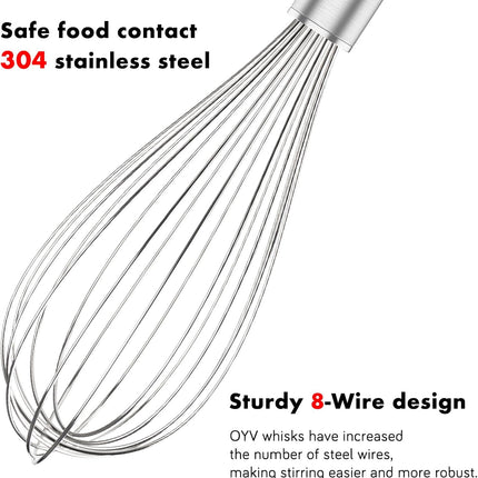 304 Stainless Steel Whisk Set & Wok Spatula, 3 Pack Whisks and Stainless Steel Spatula for Kitchen Cooking, Blending, Beating, Stirring.
