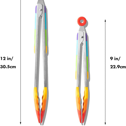 Silicone Whisk & Rainbow Tongs Set, Heat-Resistant Kitchen Tools for Cooking and Serving.