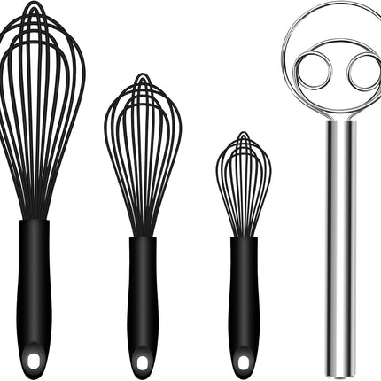 Silicone Whisk & Dough Whisk Set, Kitchen Whisks for Cooking and Baking.