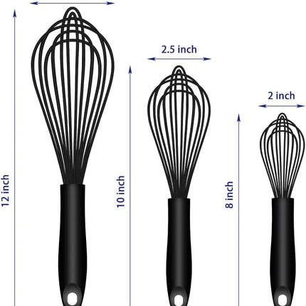 Silicone Whisk & Dough Whisk Set, Kitchen Whisks for Cooking and Baking.