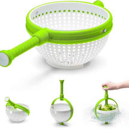 Spina 2-In-1 Easy-To-Use, Collapsible Salad Spinner & Straining Colander for Salad, Fruit, Vegetable, Lettuce - White/Green.