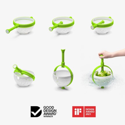 Spina 2-In-1 Easy-To-Use, Collapsible Salad Spinner & Straining Colander for Salad, Fruit, Vegetable, Lettuce - White/Green.