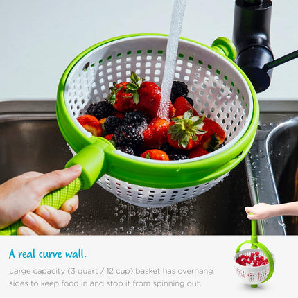 Spina 2-In-1 Easy-To-Use, Collapsible Salad Spinner & Straining Colander for Salad, Fruit, Vegetable, Lettuce - White/Green.