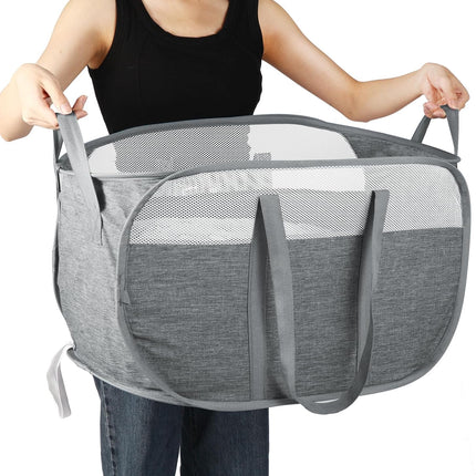 Collapsible Laundry Baskets, Tear Proof Pop Up Laundry Hamper with Dual Handles, Durable Foldable Laundry Basket, Easy to Carry Laundry Hamper for Home, Laundry Room, Bedroom, Dorm, Travel Grey.
