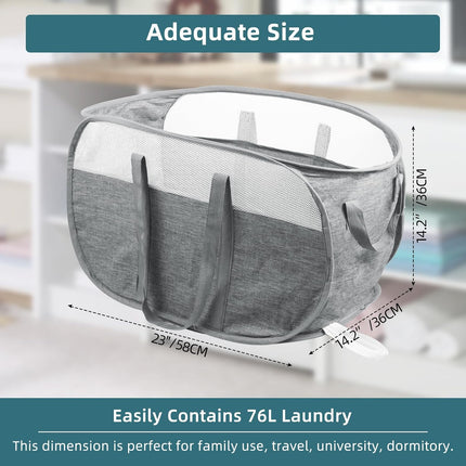 Collapsible Laundry Baskets, Tear Proof Pop Up Laundry Hamper with Dual Handles, Durable Foldable Laundry Basket, Easy to Carry Laundry Hamper for Home, Laundry Room, Bedroom, Dorm, Travel Grey.