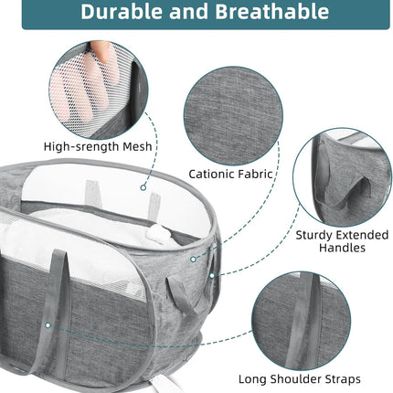 Collapsible Laundry Baskets, Tear Proof Pop Up Laundry Hamper with Dual Handles, Durable Foldable Laundry Basket, Easy to Carry Laundry Hamper for Home, Laundry Room, Bedroom, Dorm, Travel Grey.