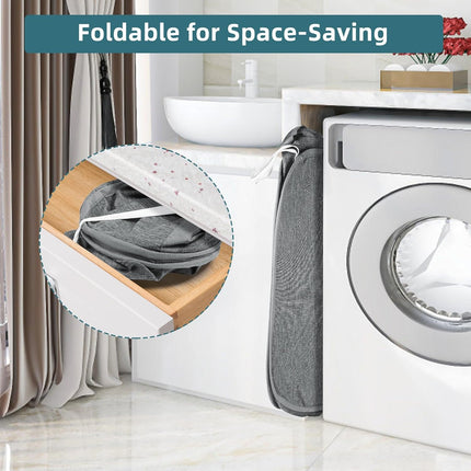 Collapsible Laundry Baskets, Tear Proof Pop Up Laundry Hamper with Dual Handles, Durable Foldable Laundry Basket, Easy to Carry Laundry Hamper for Home, Laundry Room, Bedroom, Dorm, Travel Grey.
