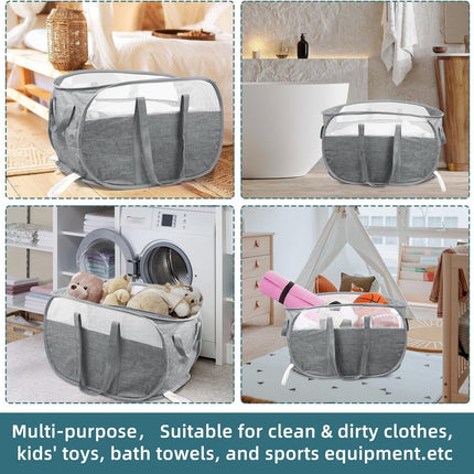 Collapsible Laundry Baskets, Tear Proof Pop Up Laundry Hamper with Dual Handles, Durable Foldable Laundry Basket, Easy to Carry Laundry Hamper for Home, Laundry Room, Bedroom, Dorm, Travel Grey.