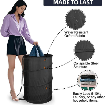 Extra Large 107L Strong Laundry Hamper 17.5" x 27" Collapsible Laundry Baskets with Long Straps Drawstring Barrel Foldable Hamper for Laundry Room, Bathroom, Campout, College Dorm or Travel.