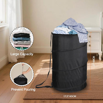 Extra Large 107L Strong Laundry Hamper 17.5" x 27" Collapsible Laundry Baskets with Long Straps Drawstring Barrel Foldable Hamper for Laundry Room, Bathroom, Campout, College Dorm or Travel.