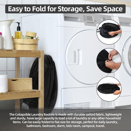 Extra Large 107L Strong Laundry Hamper 17.5" x 27" Collapsible Laundry Baskets with Long Straps Drawstring Barrel Foldable Hamper for Laundry Room, Bathroom, Campout, College Dorm or Travel.