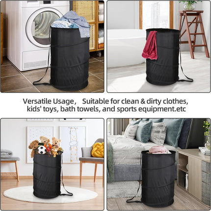 Extra Large 107L Strong Laundry Hamper 17.5" x 27" Collapsible Laundry Baskets with Long Straps Drawstring Barrel Foldable Hamper for Laundry Room, Bathroom, Campout, College Dorm or Travel.